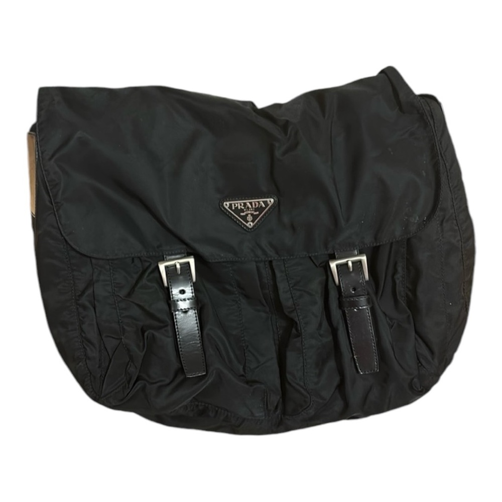 Prada black nylon large messenger crossbody purse